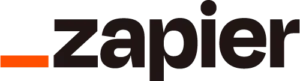 Logotipo de Zapier con la palabra "zapier" en letras minúsculas negras y en negrita, con una línea horizontal naranja antes de la "z" sobre un fondo gris claro, ideal para cualquier agencia IA o agencia de automatización digital.