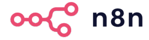 La imagen muestra el logotipo de n8n: un gráfico de red ramificada de color rosa con cinco círculos conectados a la izquierda, y el texto "n8n" en letras negras y en negrita a la derecha, símbolo de potentes herramientas para cualquier agencia de automatización digital.