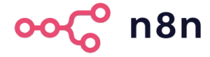 La imagen muestra el logotipo de n8n: un gráfico de red ramificada de color rosa con cinco círculos conectados a la izquierda, y el texto "n8n" en letras negras y en negrita a la derecha, símbolo de potentes herramientas para cualquier agencia de automatización digital.