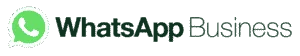 Logotipo de WhatsApp Business con un bocadillo verde con un icono de teléfono blanco junto a las palabras "WhatsApp Business" en verde oscuro y texto negro, ideal para una agencia de inteligencia artificial sobre un fondo claro.